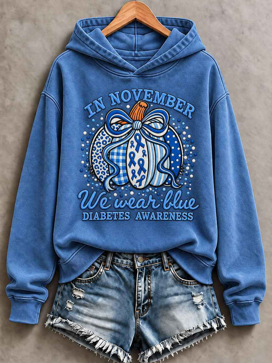 Women’s Diabetes Awareness Printed Casual Hoodie