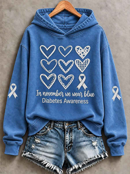 Women’s Diabetes Awareness Printed Casual Hoodie