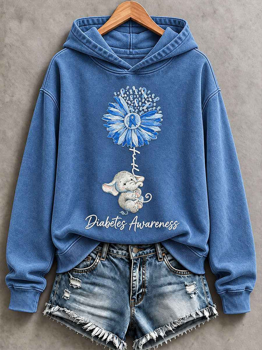 Women’s Diabetes Awareness Printed Casual Hoodie