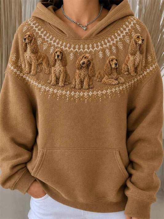 Women's Vintage Cocker Spaniel Dogs Yoke Isle Pattern Print Hoodie