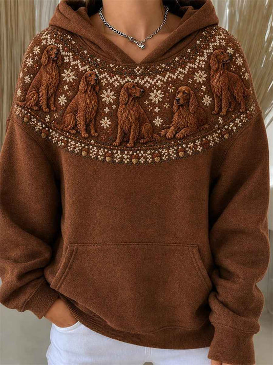 Women's Vintage Irish Setter Dogs Yoke Isle Pattern Print Hoodie