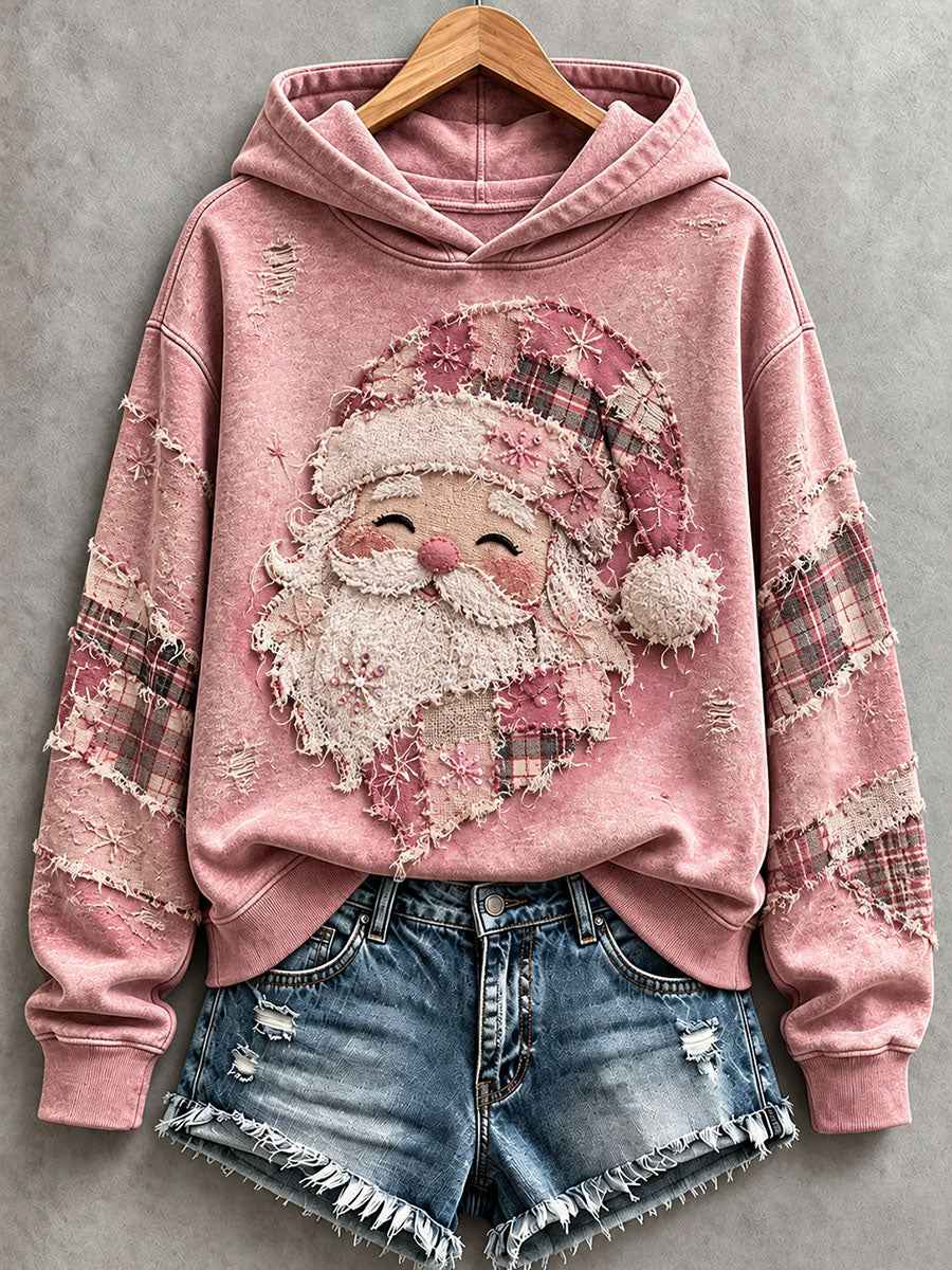Women's Pink Santa Patchwork Art Hoodie