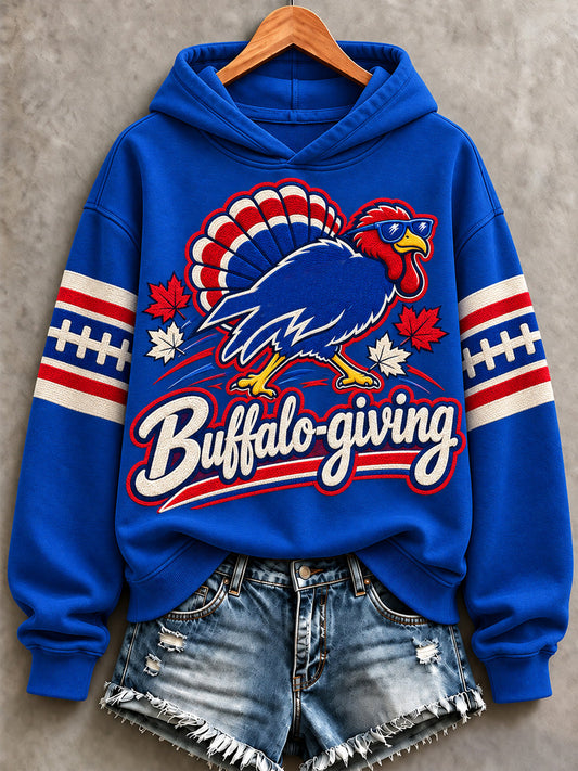 Women's Football Lover Buffalo Print Casual Hoodie gracestitchs