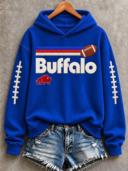 Women's Football Lover Buffalo Print Casual Hoodie gracestitchs