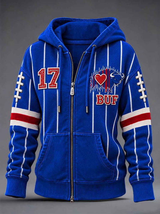 Women's Football Lover Buffalo Print Casual Zip-Up Hoodie