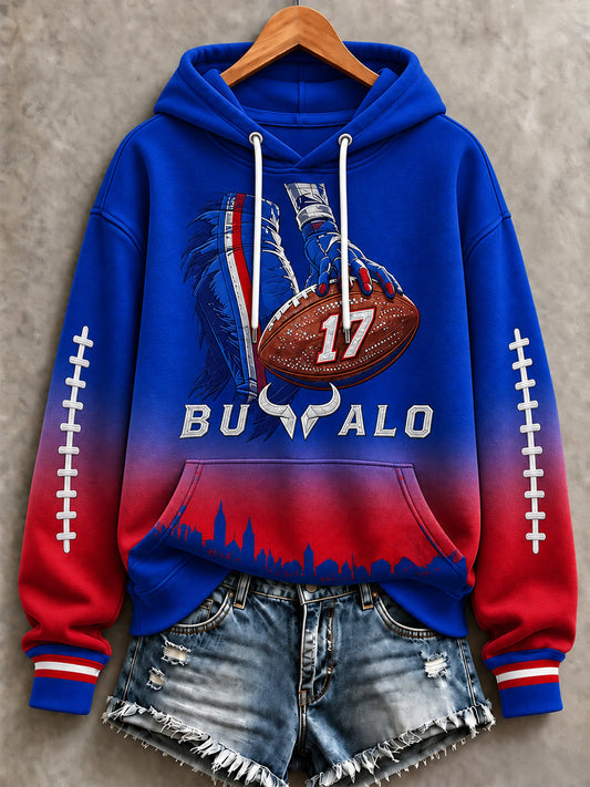 Women's Football Lover Buffalo Print Casual Hoodie gracestitchs