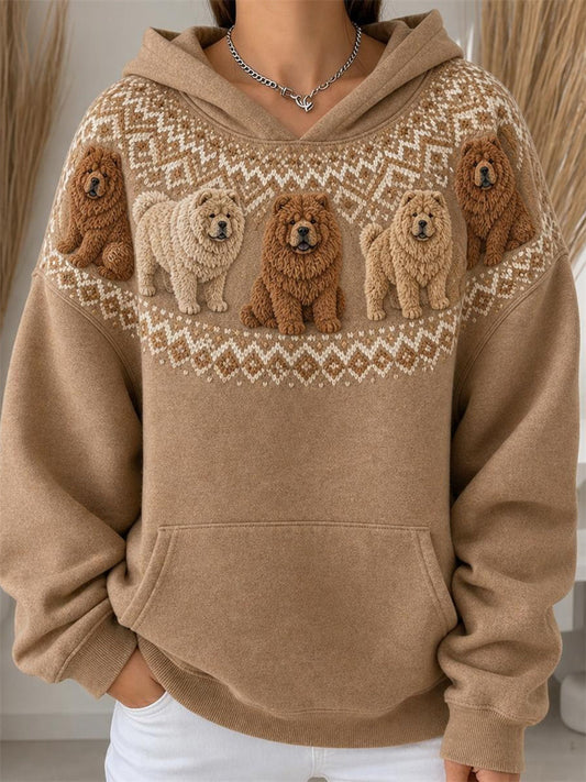 Women's Vintage Chow Chow Dogs Yoke Isle Pattern Print Hoodie gracestitchs