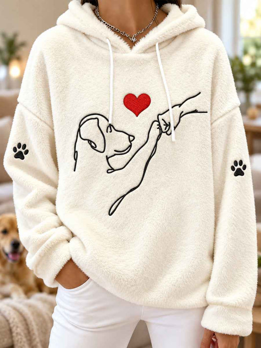 Women's Cute Dog Print Dog Lovers Casual Flannel Hoodie