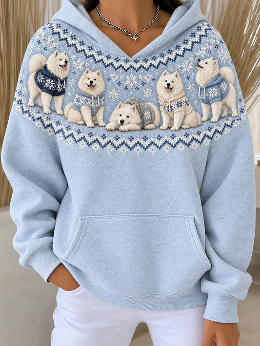 Women's Cute Samoyed Dogs Pattern Causal Hoodie gracestitchs