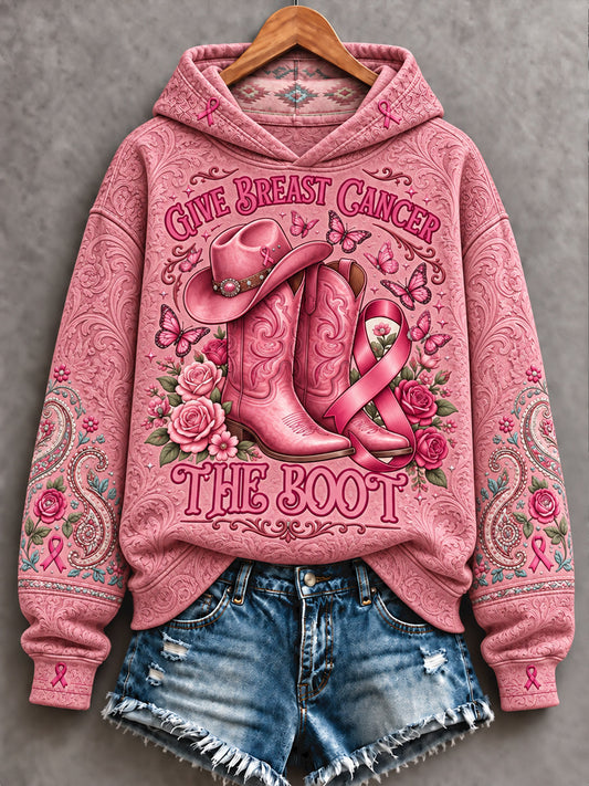 Women's Western Style Breast Cancer Awareness Art Printed Sweatshirt gracestitchs