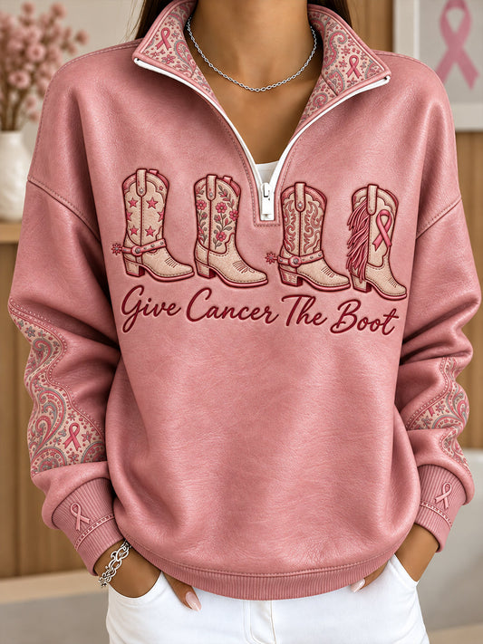 Women's Western Style Breast Cancer Awareness Art Printed Sweatshirt gracestitchs