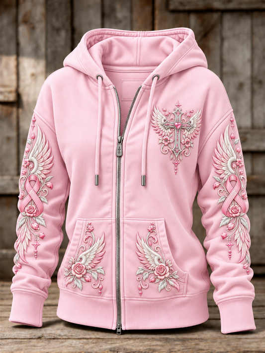 Women's Breast Cancer Zip-Up Hoodie gracestitchs