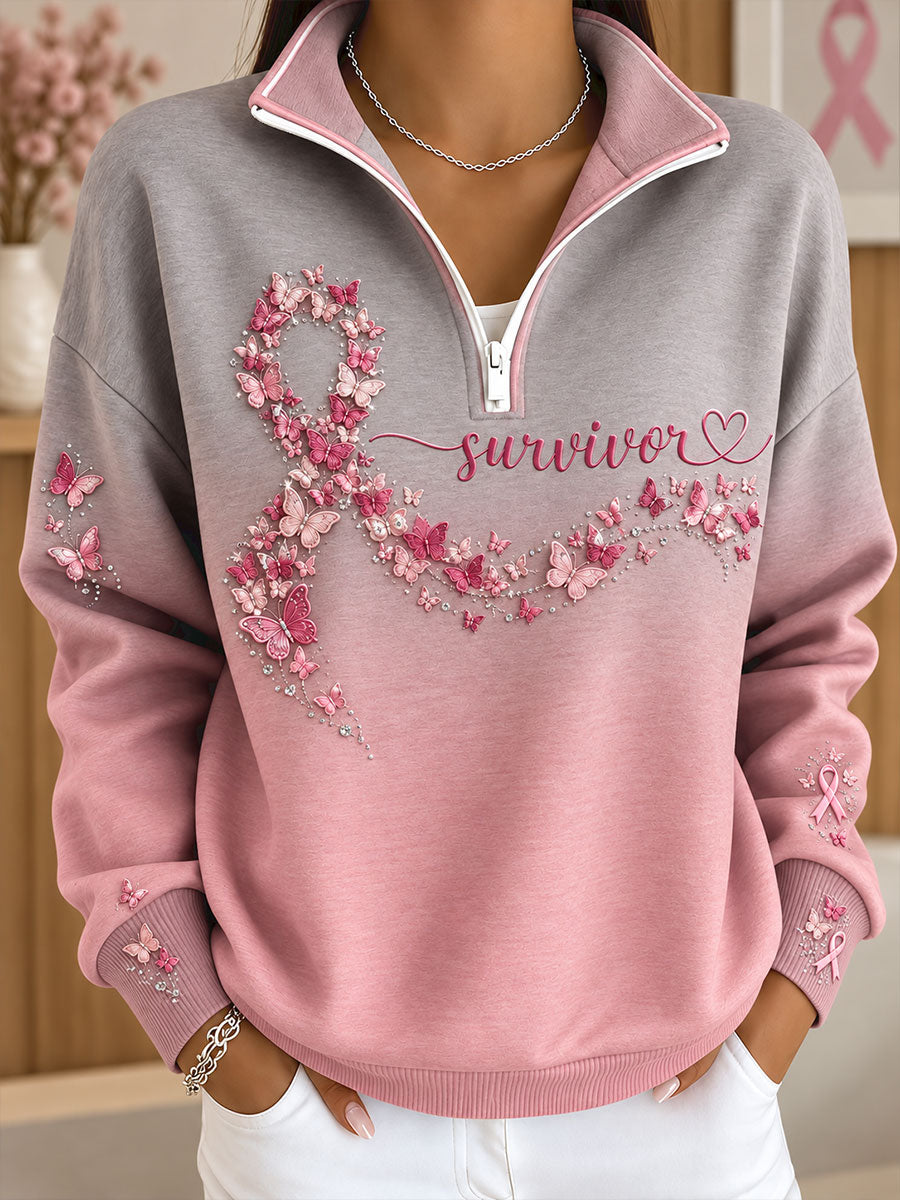Women's Breast Cancer Awareness Pink Art Printed Sweatshirt gracestitchs