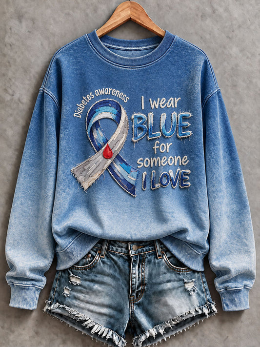 Women's Diabetes Awareness Printed Casual Sweatshirt gracestitchs