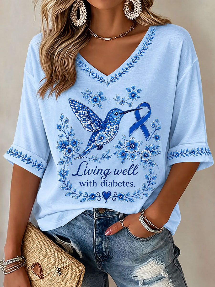 Women’s Diabetes Awareness Printed Casual T-Shirt gracestitchs
