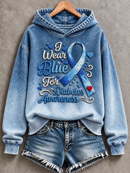 Women's Diabetes Awareness Printed Casual Hoodie gracestitchs
