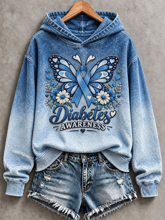 Women's Diabetes Awareness Printed Casual Hoodie gracestitchs