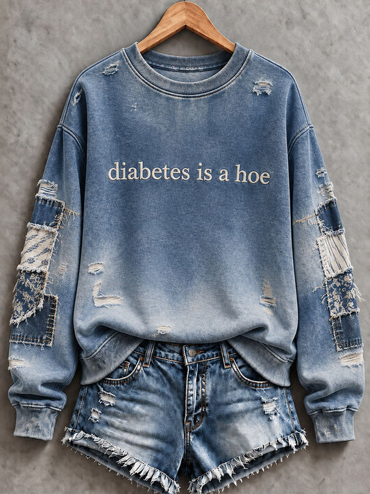 Women's Diabetes Awareness Printed Casual Sweatshirt gracestitchs
