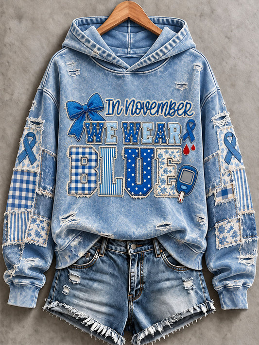 Women's Diabetes Awareness Printed Casual Hoodie gracestitchs