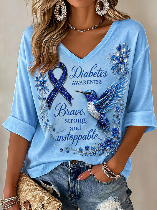 Women’s Diabetes Awareness Printed Casual T-Shirt gracestitchs
