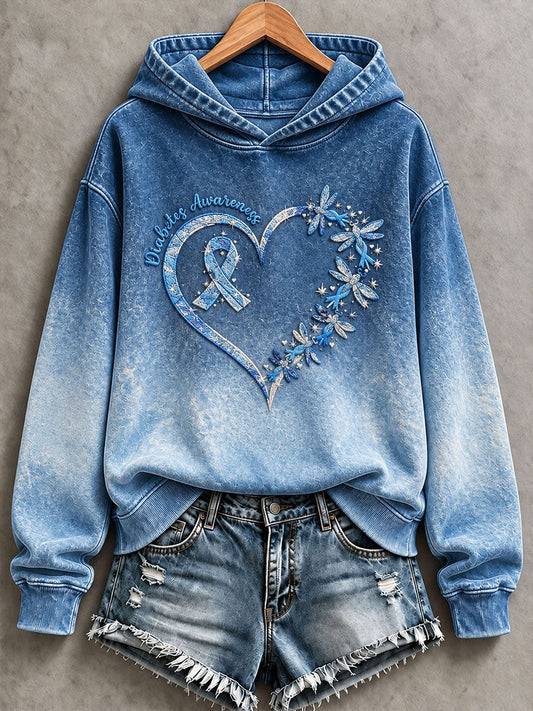 Women's Diabetes Awareness Printed Casual Hoodie gracestitchs