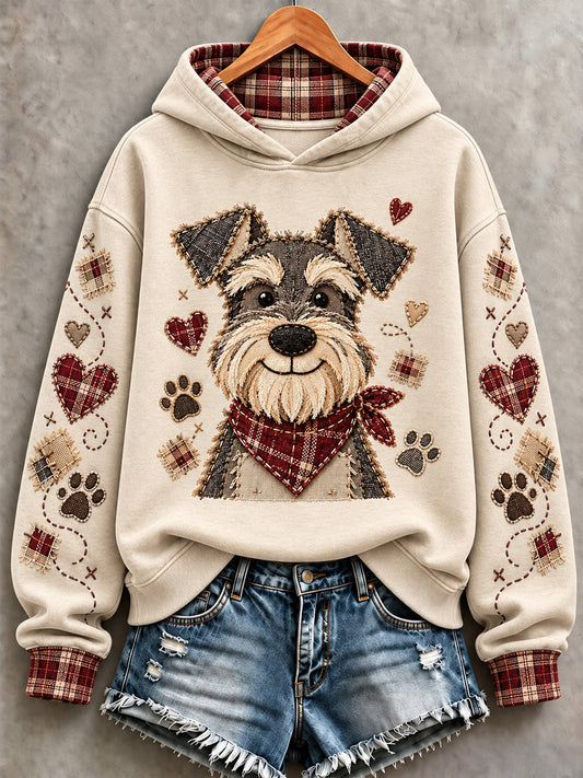 Women's Cute Patchwork Dog Print Hoodie gracestitchs