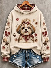 Women's Cute Patchwork Dog Print Hoodie gracestitchs