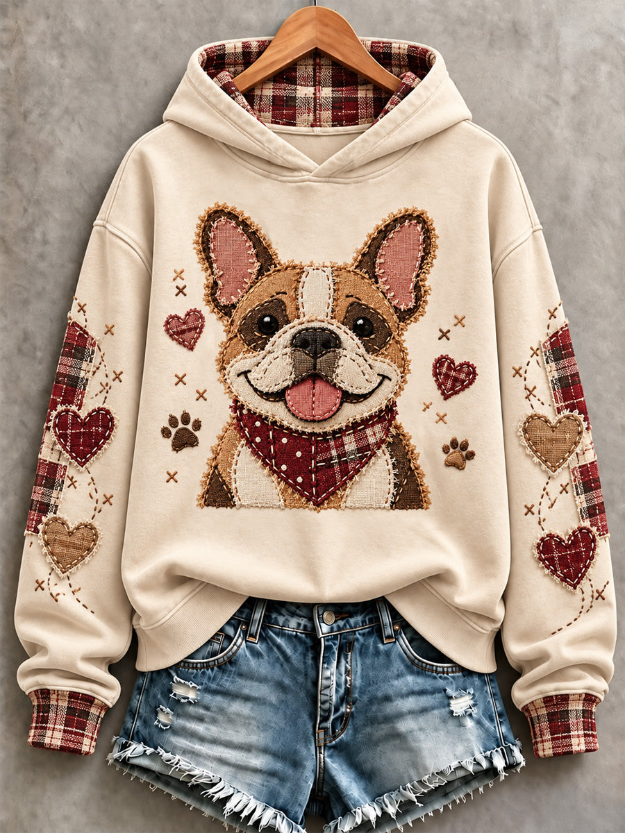 Women's Cute Patchwork Dog Print Hoodie gracestitchs