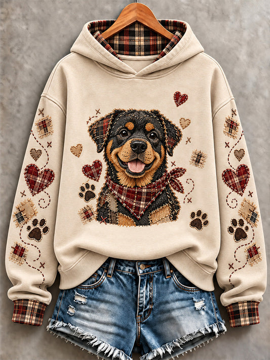 Women's Cute Patchwork Dog Print Hoodie gracestitchs