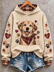 Women's Cute Patchwork Dog Print Hoodie gracestitchs
