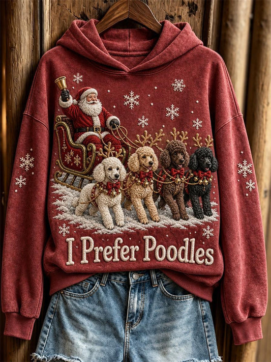 Women's Christmas I Prefer Poodles Santa Claus & Dogs Print Hoodie gracestitchs