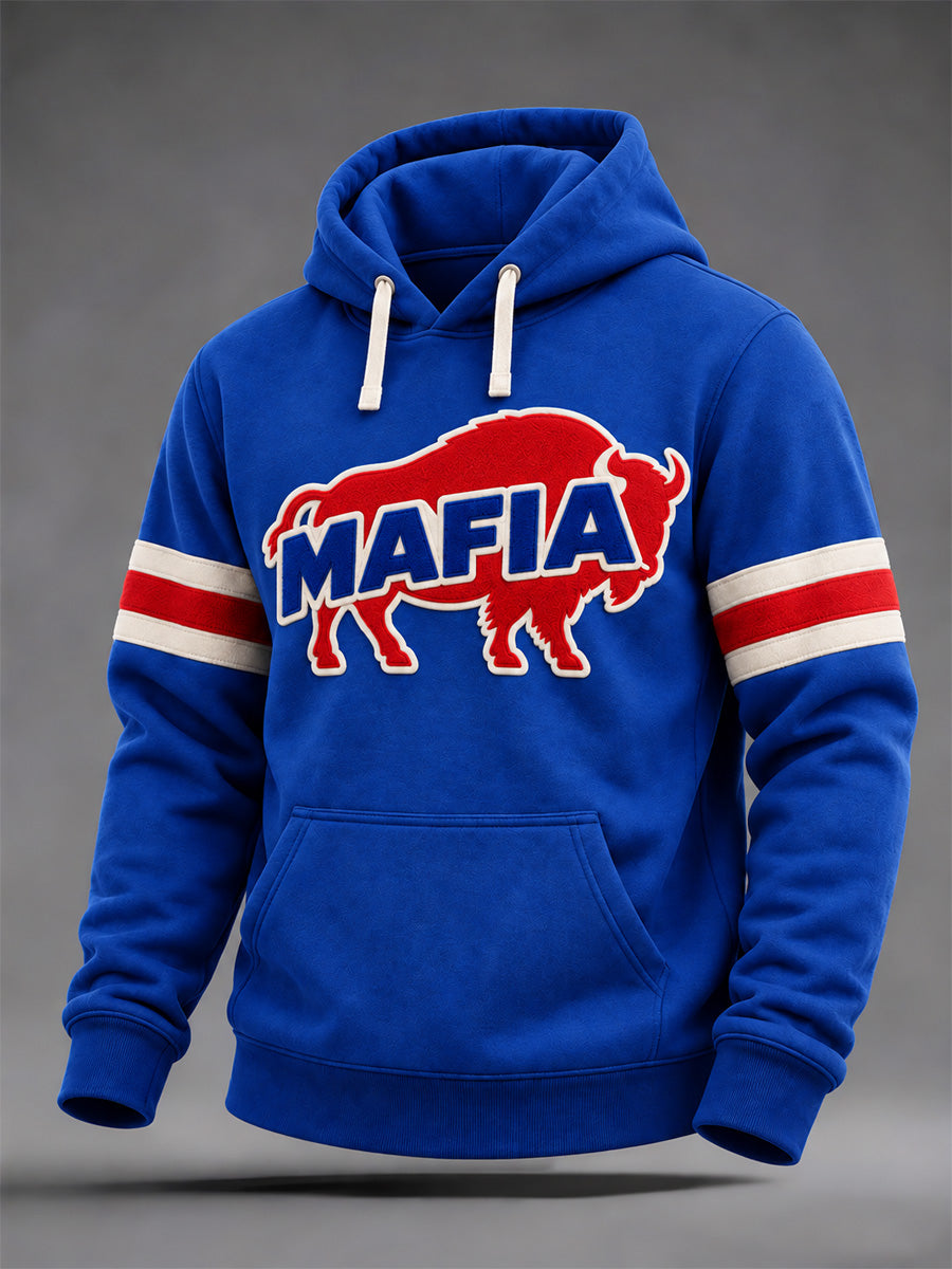 Men's Football Lover Buffalo Print Casual Oversized Drop-Shoulder Hoodie With Pockets gracestitchs