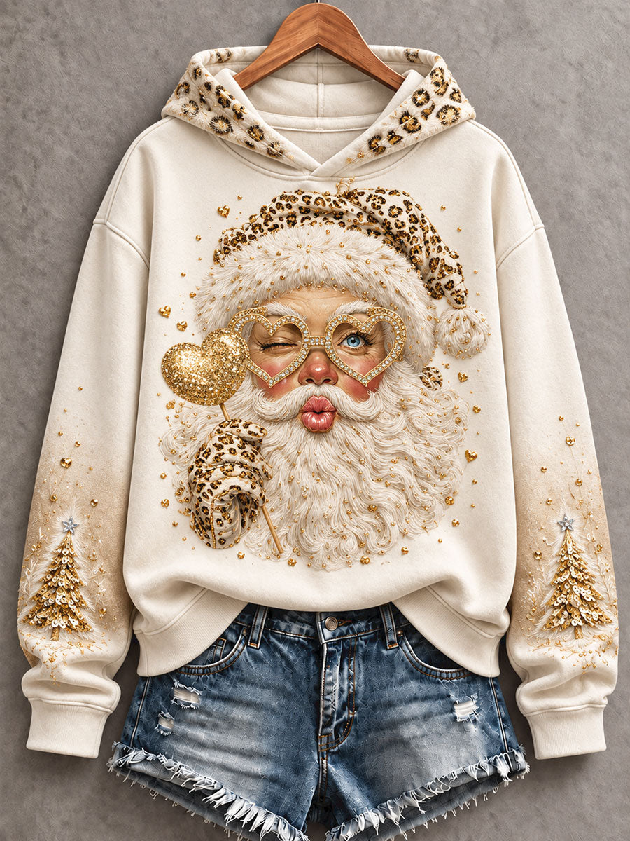 Women's Funny Santa Merry Christmas Art Printed Hoodie gracestitchs
