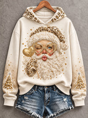 Women's Funny Santa Merry Christmas Art Printed Hoodie gracestitchs