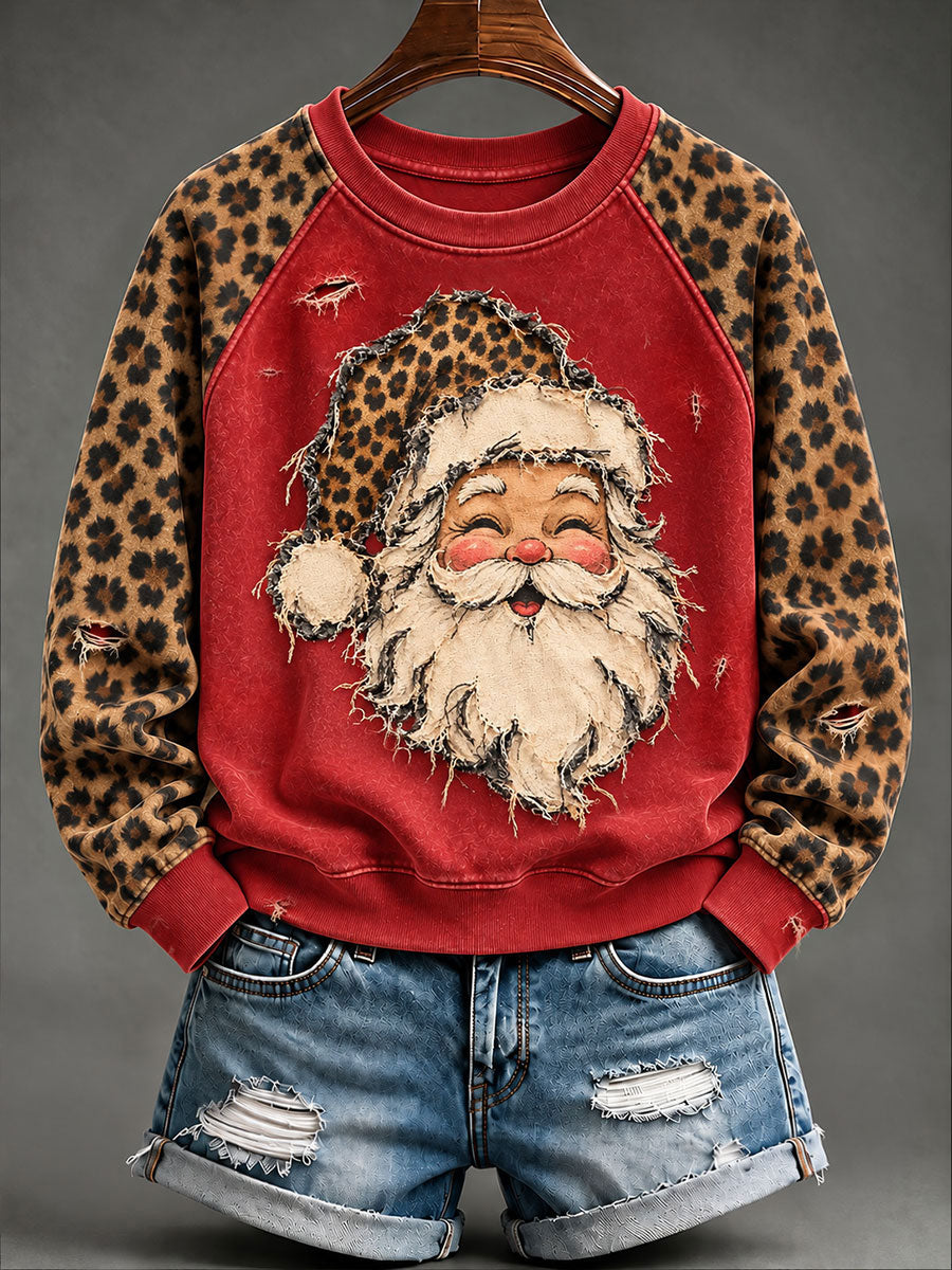 Women's Vintage Christmas Santa Claus Raglan Sleeve Sweatshirt gracestitchs