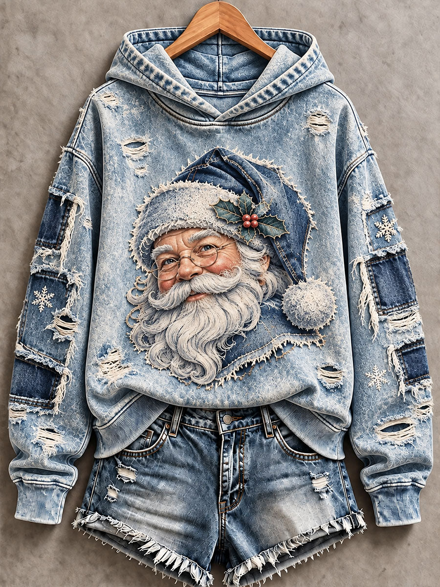 Women's Santa Print Casual Hoodie gracestitchs