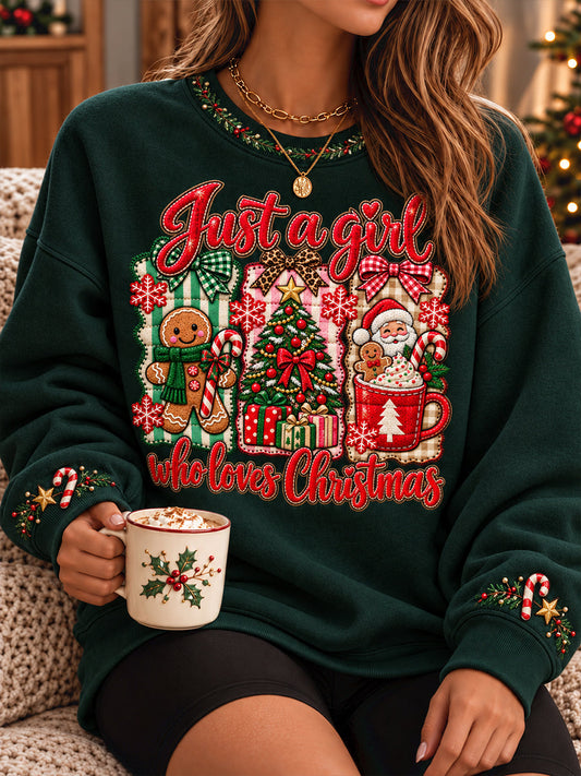 Women's Just A Girl Who Loves Merry Christmas Printed Sweatshirt gracestitchs