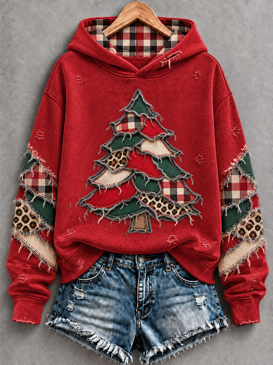 Women's  Vintage Christmas Tree  Art Regular Hoodie gracestitchs