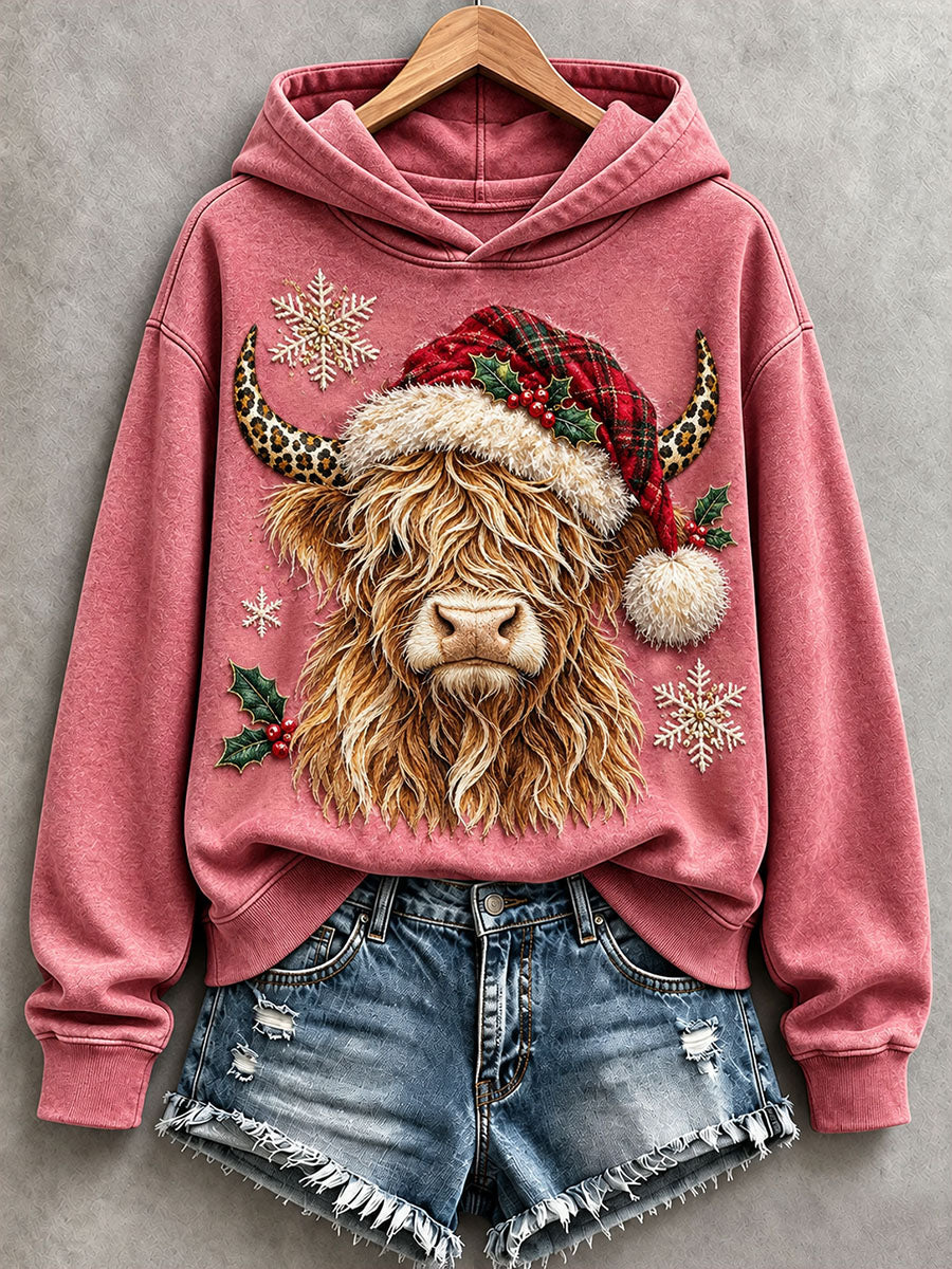 Women's Christmas Highland Cow Hoodie gracestitchs
