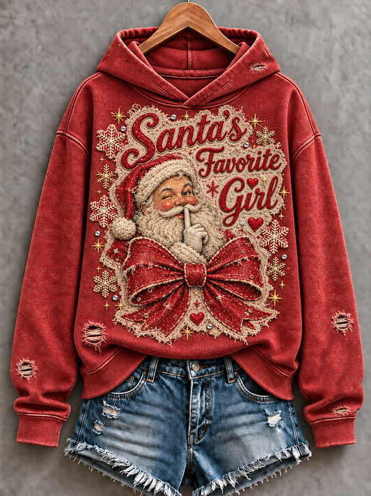 Women's Santa's Favorite Merry Christmas Printed Hoodie gracestitchs
