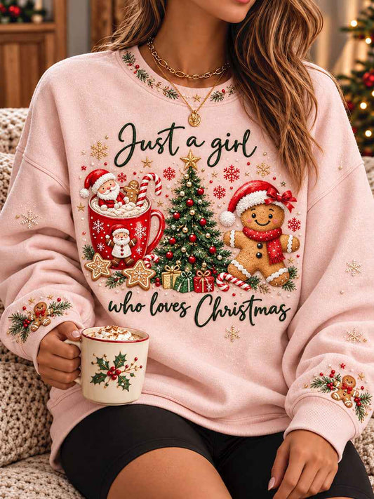 Women's Just A Girl Who Loves Merry Christmas Printed Sweatshirt