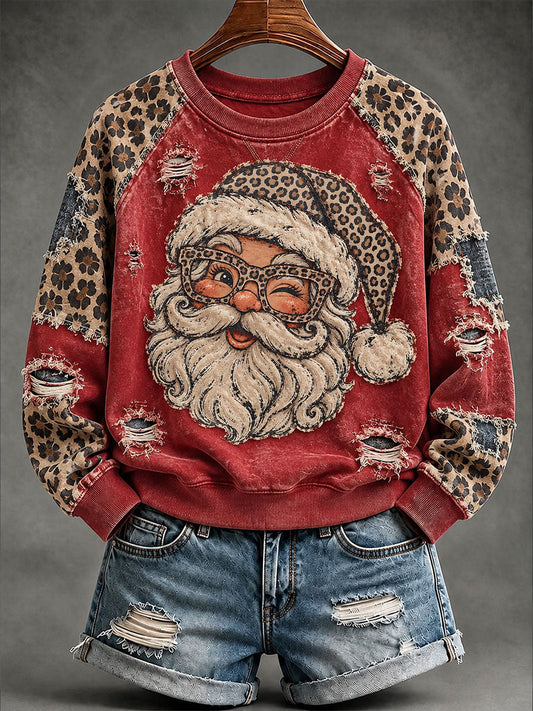 Women's Vintage Santa Claus print raglan sleeve sweatshirt gracestitchs