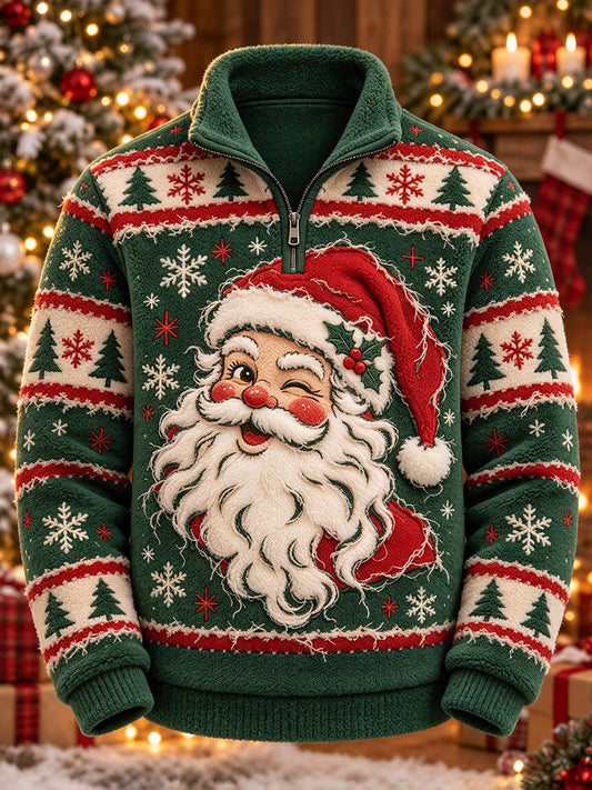 Men's Retro Raggedy Christmas Santa Print Flannel Sweatshirt gracestitchs