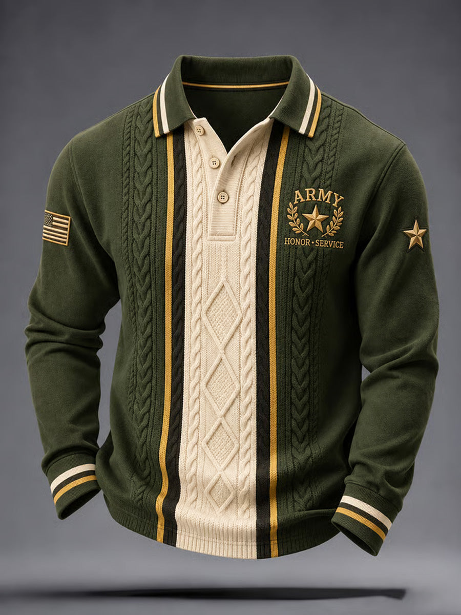 Men's Vintage Veterans Day Art Print Long Sleeve Polo gracestitchs