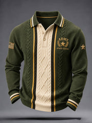 Men's Vintage Veterans Day Art Print Long Sleeve Polo gracestitchs