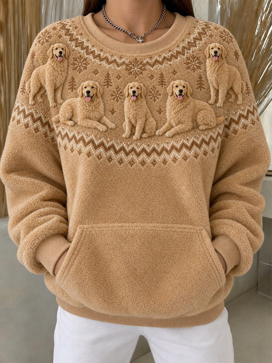 Women's Vintage Golden Retriever Dogs Yoke Isle Pattern Print Flannel Sweatshirt gracestitchs