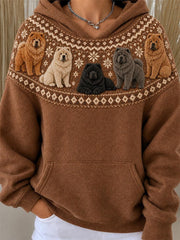 Women's Vintage Chow Chow Dogs Yoke Isle Pattern Print Hoodie gracestitchs