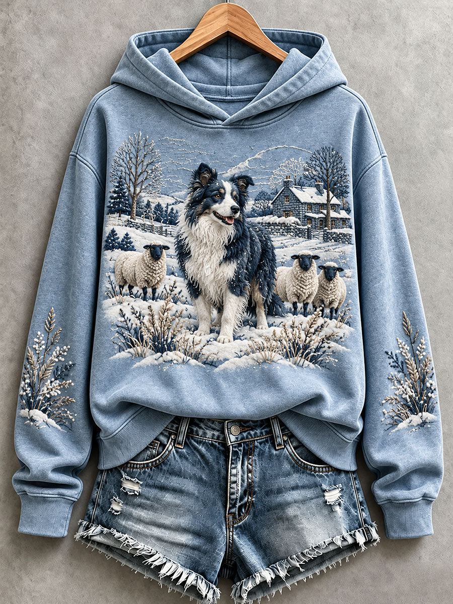 Women's Lovely Border Collie and Sheep Hoodie gracestitchs