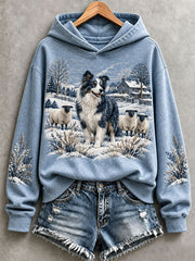 Women's Lovely Border Collie and Sheep Hoodie gracestitchs