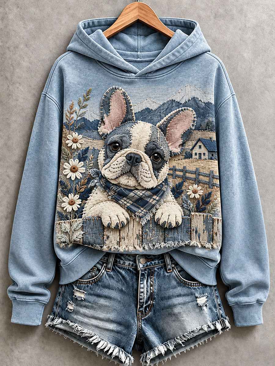 Women's Lovely French Bulldog Patchwork Art Hoodie